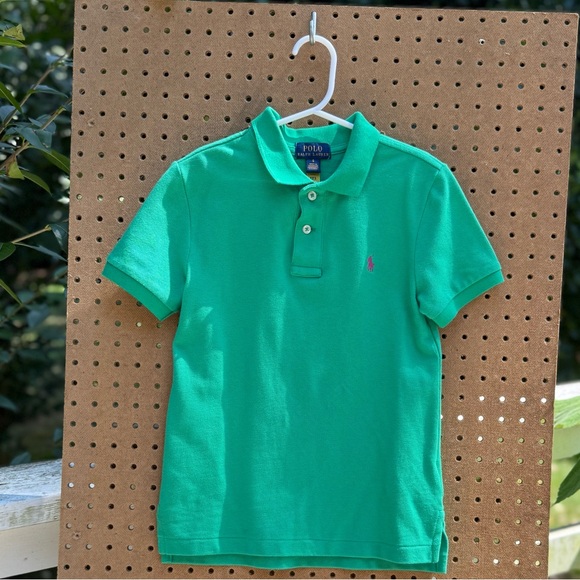 Polo by Ralph Lauren Green Short Sleeve Polo Shirt with Pink Logo - Picture 1 of 3